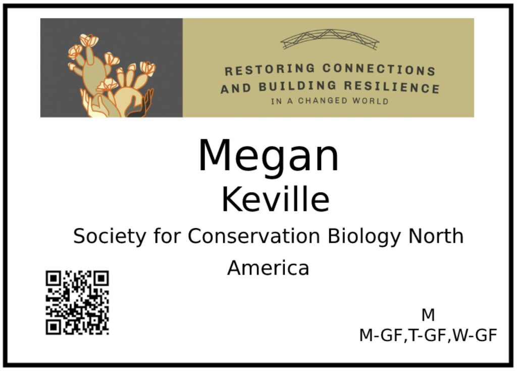 Event badge designed for legibility, featuring a large name, clean fonts, high contrast text, and ample whitespace for easy reading.