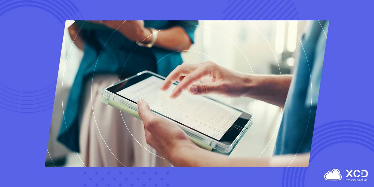 Close-up of a person using a tablet to manage event details, representing AI-powered event management tools.