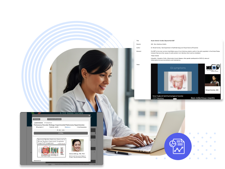 Girl searching on his laptop about scientific event management.